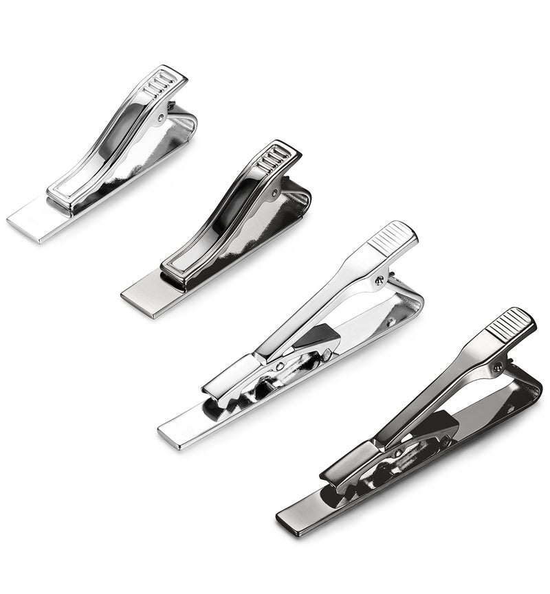 LOYALLOOK 2pcs 2.15Inch Mens Tie Bar Pinch Clip Set for Regular Ties and 2pcs 1.5Inch Skinny Tie Clip with Gift Box Silver Black Tone Pack - Image 3